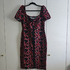 Betsey Johnson Strawberry Fields Stretch Body Con Midi Dress